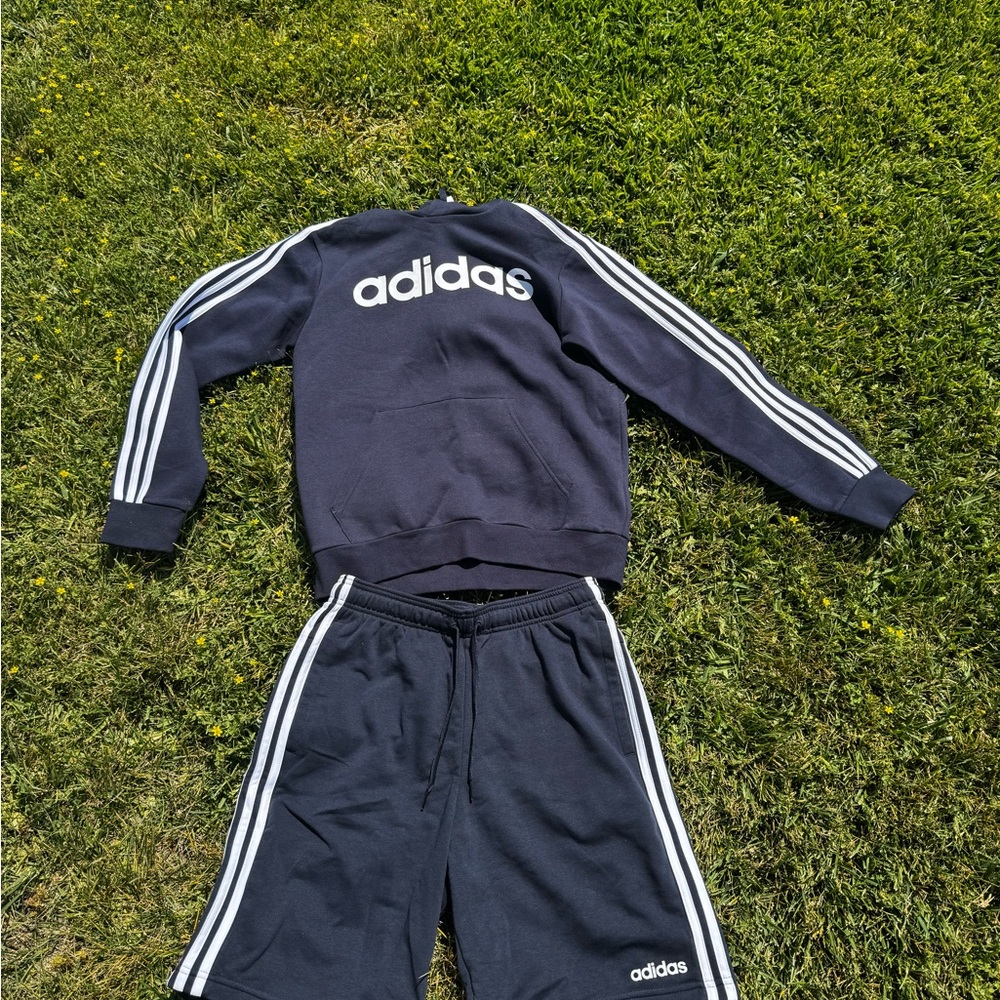 Adidas White and Blue Sweatshirt Set